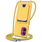 For Motorola Moto G55 Integrated Card Bag Solid Color Liquid Silicone Phone Case with Lanyard(Yellow) - 1
