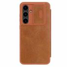 For Samsung Galaxy S24 FE 5G NILLKIN QIN Series Pro Sliding Camera Cover Design Leather Phone Case(Brown) - 1