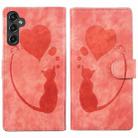 For Samsung Galaxy S25 5G Pen Heart Cat Embossed Leather Phone Case(Orange) - 1
