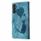 For Samsung Galaxy S25 5G Pen Heart Cat Embossed Leather Phone Case(Blue) - 3