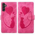 For Samsung Galaxy S25 5G Pen Heart Cat Embossed Leather Phone Case(Pink) - 1