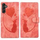 For Samsung Galaxy S25+ 5G Pen Heart Cat Embossed Leather Phone Case(Orange) - 1
