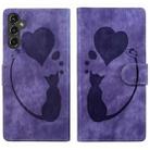 For Samsung Galaxy S25+ 5G Pen Heart Cat Embossed Leather Phone Case(Purple) - 1