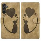 For Samsung Galaxy S25+ 5G Pen Heart Cat Embossed Leather Phone Case(Apricot) - 1