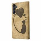 For Samsung Galaxy S25+ 5G Pen Heart Cat Embossed Leather Phone Case(Apricot) - 3