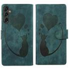 For Samsung Galaxy S25+ 5G Pen Heart Cat Embossed Leather Phone Case(Green) - 1