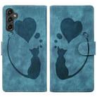 For Samsung Galaxy S25+ 5G Pen Heart Cat Embossed Leather Phone Case(Blue) - 1