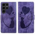 For Samsung Galaxy S25 Ultra 5G Pen Heart Cat Embossed Leather Phone Case(Purple) - 1