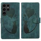 For Samsung Galaxy S25 Ultra 5G Pen Heart Cat Embossed Leather Phone Case(Green) - 1