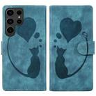 For Samsung Galaxy S25 Ultra 5G Pen Heart Cat Embossed Leather Phone Case(Blue) - 1