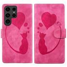 For Samsung Galaxy S25 Ultra 5G Pen Heart Cat Embossed Leather Phone Case(Pink) - 1