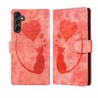 For Samsung Galaxy S25 FE 5G Pen Heart Cat Embossed Leather Phone Case(Orange) - 1
