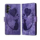For Samsung Galaxy S25 FE 5G Pen Heart Cat Embossed Leather Phone Case(Purple) - 1