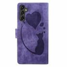 For Samsung Galaxy S25 FE 5G Pen Heart Cat Embossed Leather Phone Case(Purple) - 3