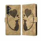 For Samsung Galaxy S25 FE 5G Pen Heart Cat Embossed Leather Phone Case(Apricot) - 1