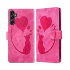 For Samsung Galaxy S25 FE 5G Pen Heart Cat Embossed Leather Phone Case(Pink) - 1