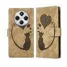 For Redmi 14C 4G Pen Heart Cat Embossed Leather Phone Case(Apricot) - 1