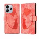 For Redmi Note 14 5G Pen Heart Cat Embossed Leather Phone Case(Orange) - 1