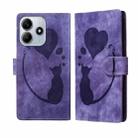 For Redmi Note 14 5G Pen Heart Cat Embossed Leather Phone Case(Purple) - 1