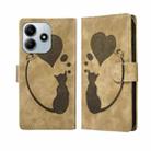 For Redmi Note 14 5G Pen Heart Cat Embossed Leather Phone Case(Apricot) - 1