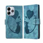 For Redmi Note 14 5G Pen Heart Cat Embossed Leather Phone Case(Blue) - 1