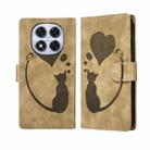 For Redmi Note 14 Pro 5G Pen Heart Cat Embossed Leather Phone Case(Apricot) - 1