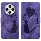 For Redmi A4 5G Pen Heart Cat Embossed Leather Phone Case(Purple) - 1