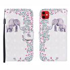 For iPhone 12 mini 3D Painted Pattern Horizontal Flip Leather Case with Holder & Wallet & Card slot & Lanyard(Flower Elephant) - 1