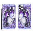 For iPhone 12 / 12 Pro 3D Painted Pattern Horizontal Flip Leather Case with Holder & Wallet & Card slot & Lanyard(Purple Flower Butterfly) - 1