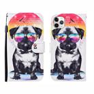 For iPhone 12 / 12 Pro 3D Painted Pattern Horizontal Flip Leather Case with Holder & Wallet & Card slot & Lanyard(Glasses Dog) - 1