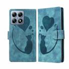 For Xiaomi 14T Pen Heart Cat Embossed Leather Phone Case(Blue) - 1