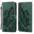 For Samsung Galaxy S25 5G Retro Skin Feel Butterflies Embossing Horizontal Flip Leather Phone Case(Green) - 1