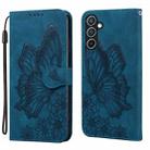 For Samsung Galaxy S25 5G Retro Skin Feel Butterflies Embossing Horizontal Flip Leather Phone Case(Blue) - 1