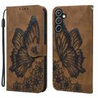 For Samsung Galaxy S25 5G Retro Skin Feel Butterflies Embossing Horizontal Flip Leather Phone Case(Brown) - 1