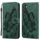 For Samsung Galaxy S25+ 5G Retro Skin Feel Butterflies Embossing Horizontal Flip Leather Phone Case(Green) - 1