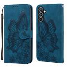 For Samsung Galaxy S25+ 5G Retro Skin Feel Butterflies Embossing Horizontal Flip Leather Phone Case(Blue) - 1