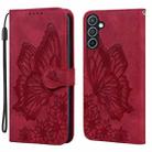 For Samsung Galaxy S25+ 5G Retro Skin Feel Butterflies Embossing Horizontal Flip Leather Phone Case(Red) - 1