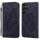 For Samsung Galaxy S25 Ultra 5G Retro Skin Feel Butterflies Embossing Horizontal Flip Leather Phone Case(Black) - 1