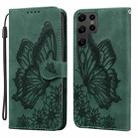 For Samsung Galaxy S25 Ultra 5G Retro Skin Feel Butterflies Embossing Horizontal Flip Leather Phone Case(Green) - 1