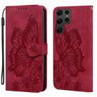 For Samsung Galaxy S25 Ultra 5G Retro Skin Feel Butterflies Embossing Horizontal Flip Leather Phone Case(Red) - 1