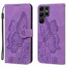 For Samsung Galaxy S25 Ultra 5G Retro Skin Feel Butterflies Embossing Horizontal Flip Leather Phone Case(Purple) - 1