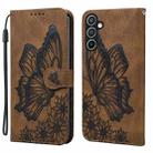 For Samsung Galaxy S25 FE 5G Retro Skin Feel Butterflies Embossing Horizontal Flip Leather Phone Case(Brown) - 1