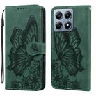 For Xiaomi 14T Retro Skin Feel Butterflies Embossing Horizontal Flip Leather Phone Case(Green) - 1