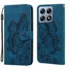 For Xiaomi 14T Retro Skin Feel Butterflies Embossing Horizontal Flip Leather Phone Case(Blue) - 1