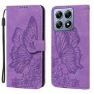 For Xiaomi 14T Retro Skin Feel Butterflies Embossing Horizontal Flip Leather Phone Case(Purple) - 1