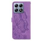 For Xiaomi 14T Retro Skin Feel Butterflies Embossing Horizontal Flip Leather Phone Case(Purple) - 3