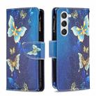 For Samsung Galaxy S25 5G Colored Drawing Pattern Zipper Leather Phone Case(Gold Butterfly) - 1