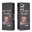 For Samsung Galaxy S25 5G Colored Drawing Pattern Zipper Leather Phone Case(Bear) - 1