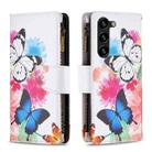 For Samsung Galaxy S25+ 5G Colored Drawing Pattern Zipper Leather Phone Case(Two Butterflies) - 1