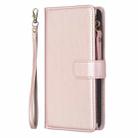 For Samsung Galaxy S25 5G 9 Card Slots Zipper Wallet Leather Flip Phone Case(Rose Gold) - 3